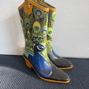 DAV Peacock Rubber Boots Cowboy Style Size 6 / EU 36